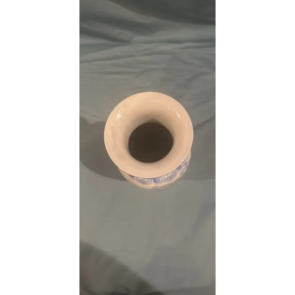 Vintage Blue and White Chinoiserie Porcelain Bird and Floral Baluster Vase
